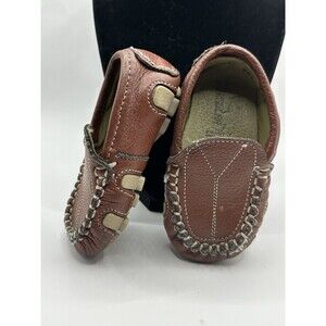 Baby Toddler NASCAR Shoes Natural Brown Leather Moccasins Rubber Soles